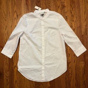 HD in Paris from Anthropologie White Ruffle Collar Button-Down Blouse - L (NWT)